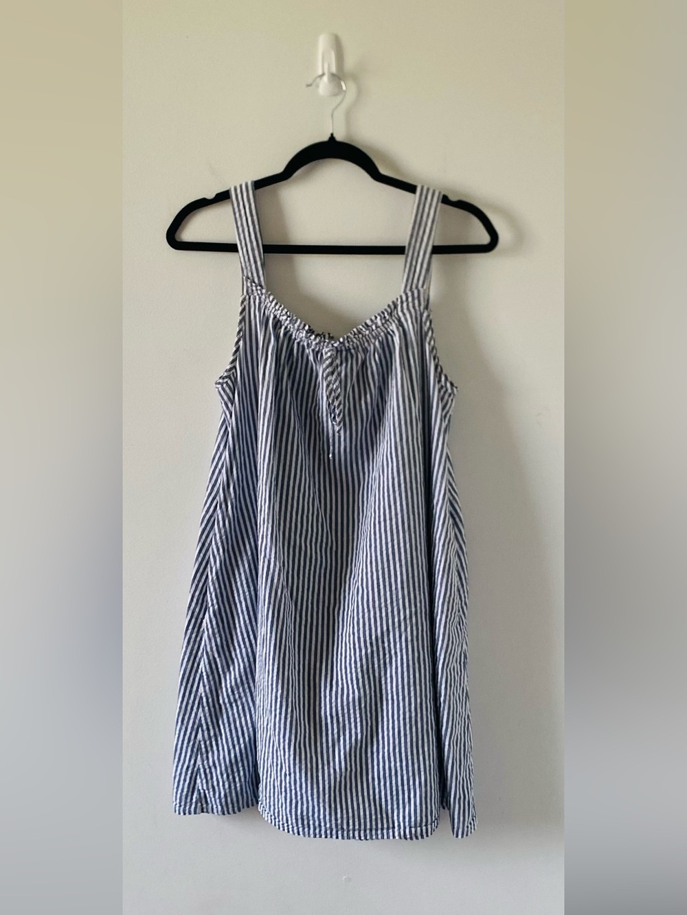 LAKE Pajamas Alice Nightgown in Blue Seersucker M 100% Cotton Preppy Nautical